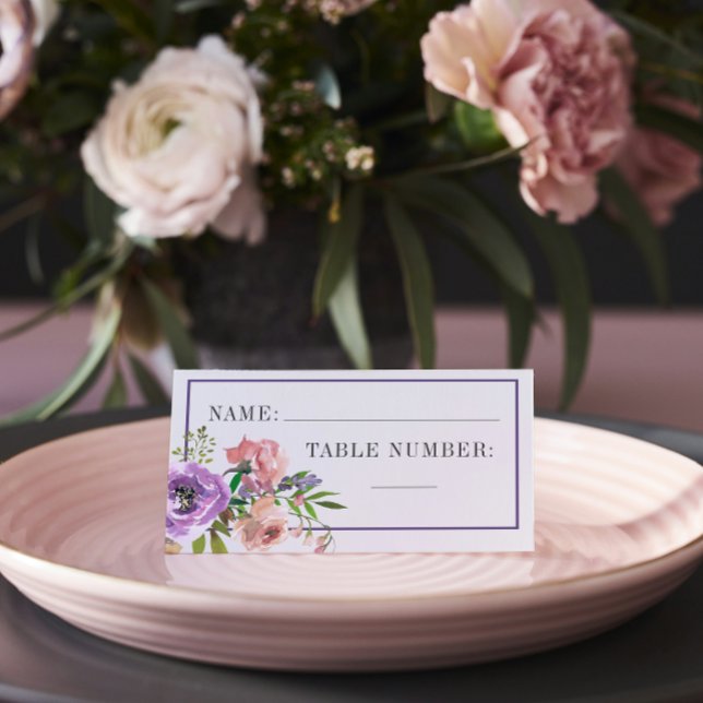 Spring Blossoms Purple Peach Floral Wedding Place  Card (Creator Uploaded)