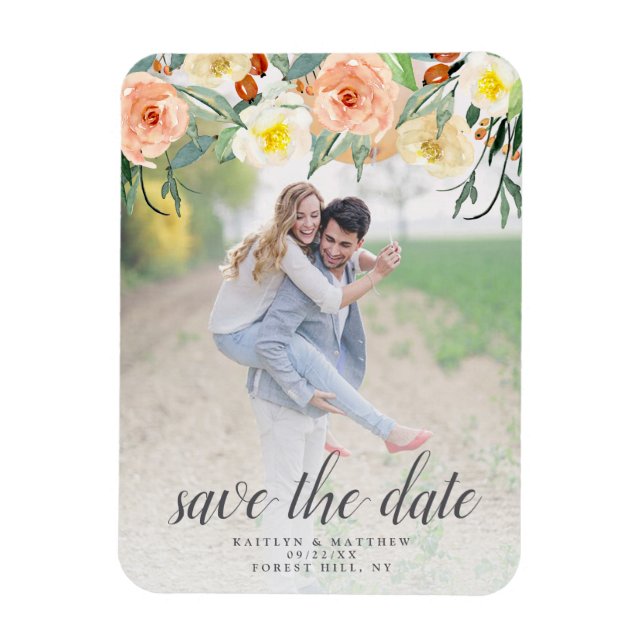 Spring Blossoms Wedding Photo Save The Date Magnet (Vertical)