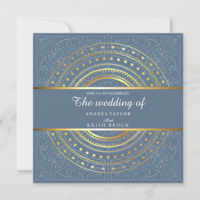 Spring Blue and Gold Wedding Invitation (Front)