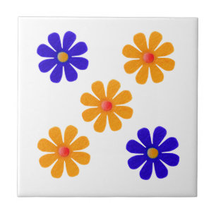 Spring blue and orange flowers for kitchen tile