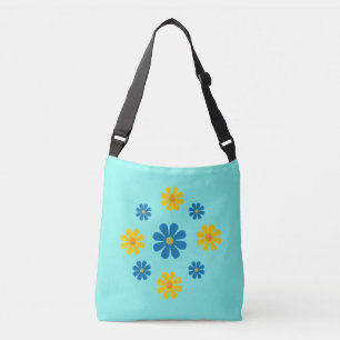 Spring blue and yellow flowers on light blue crossbody bag