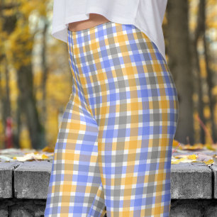 Spring Blue Check Pattern Leggings