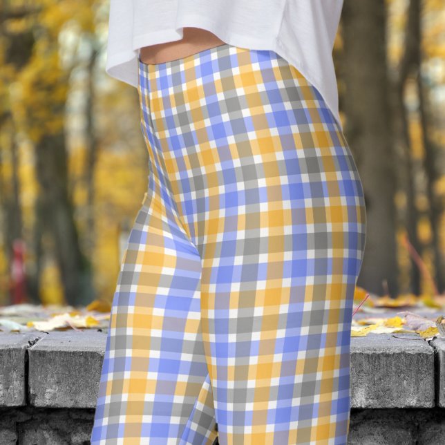Spring Blue Check Pattern Leggings (Spring Blue Check Pattern Leggings)