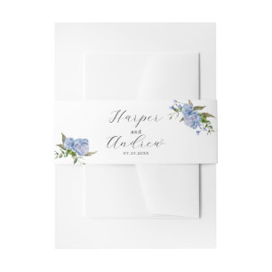 Spring Blue Floral Wedding Invitation Belly Band