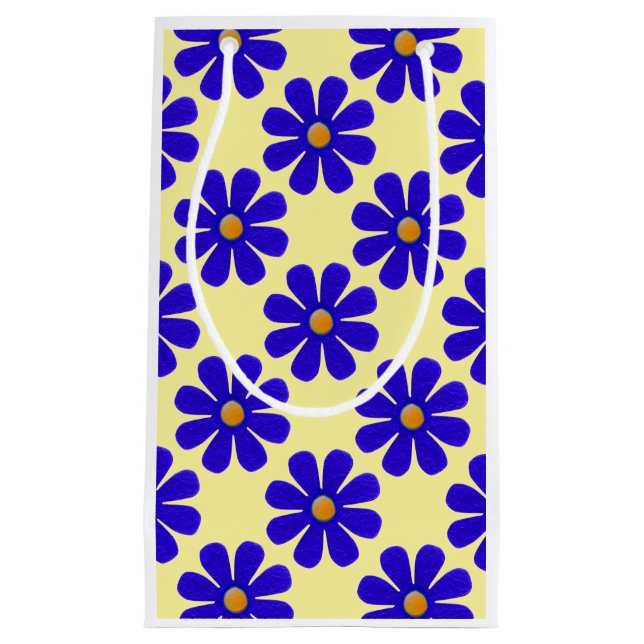 Spring blue flowers, light yellow background small gift bag (Front)