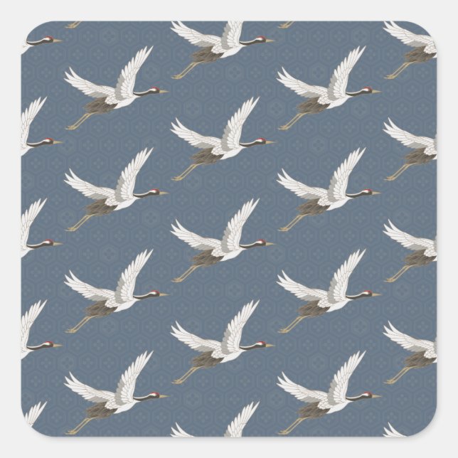 Spring Blue Flying Cranes Square Sticker (Front)