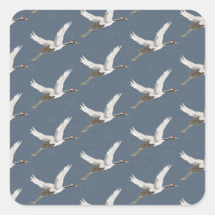 Spring Blue Flying Cranes Square Sticker