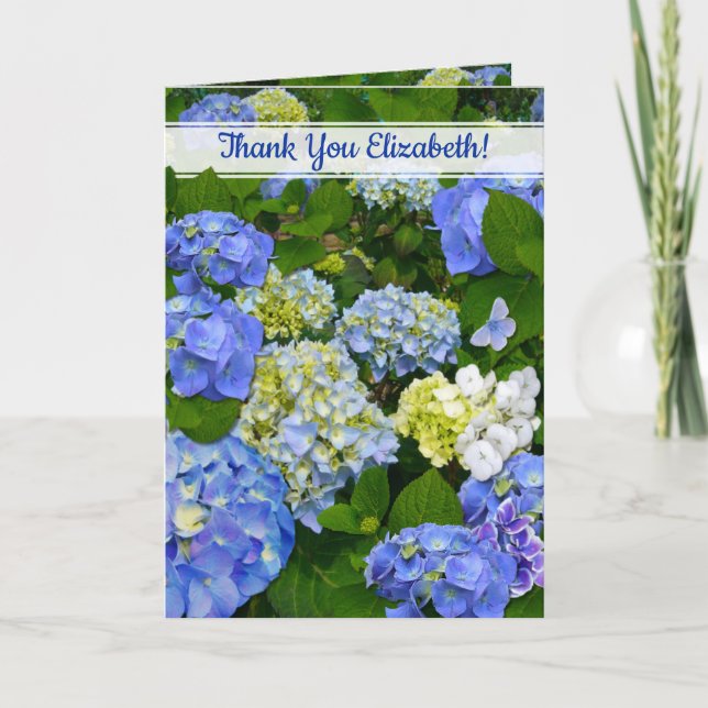 Spring Blue Hydrangea Christian Friend Thank you Card (Front)