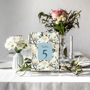Spring Blue White Blossoms Wedding Table Number