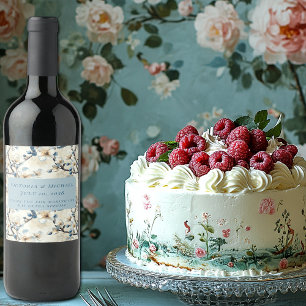 Spring Blue White Blossoms Wedding  Wine Label