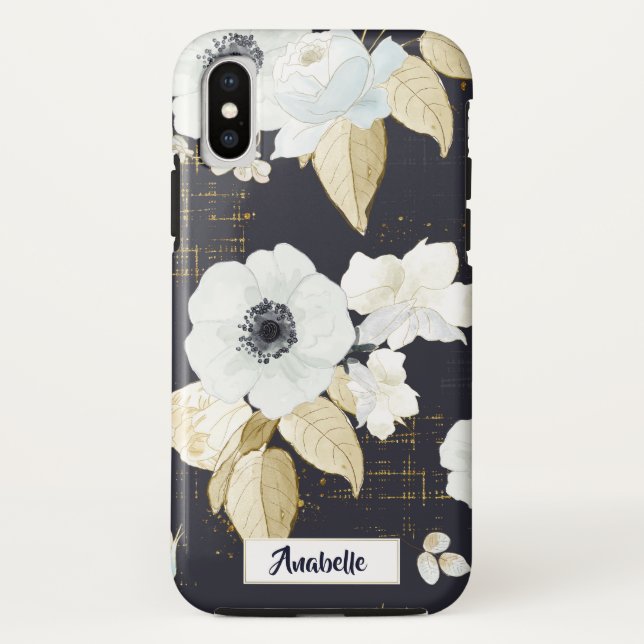 Spring Blue & White Flowers on Navy Background Case-Mate iPhone Case (Back)