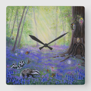 Spring Bluebell Fairies Square Wall Clock