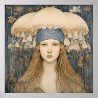 Spring Bluebell Flower Girl Art Print