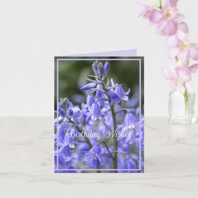 Spring Bluebells after the Rain Birthday Card (Orchid)