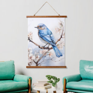 Spring Bluebird in the Blossoming Tree Hanging Tapestry