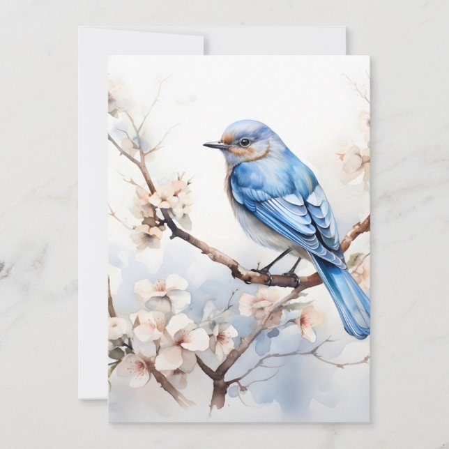 Spring Bluebird in the Blossoming Tree Holiday Card (Front)