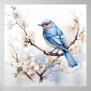 Spring Bluebird in the Blossoming Tree Poster