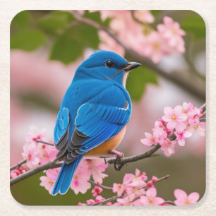 Spring Bluebird Square Paper Coaster