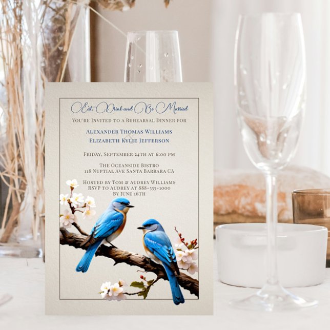 Spring Bluebirds Rehearsal Dinner Invitation (Spring Bluebirds Wedding Rehearsal Dinner Invitation)
