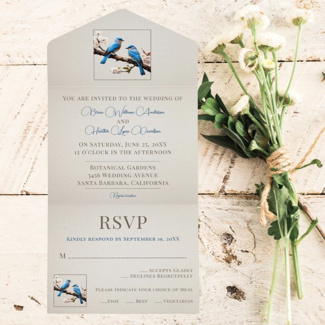 Spring Bluebirds Wedding All In One Invitation (Spring Bluebirds Wedding All in One Invitation)