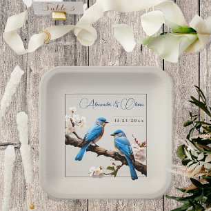 Spring Bluebirds Wedding Paper Plate