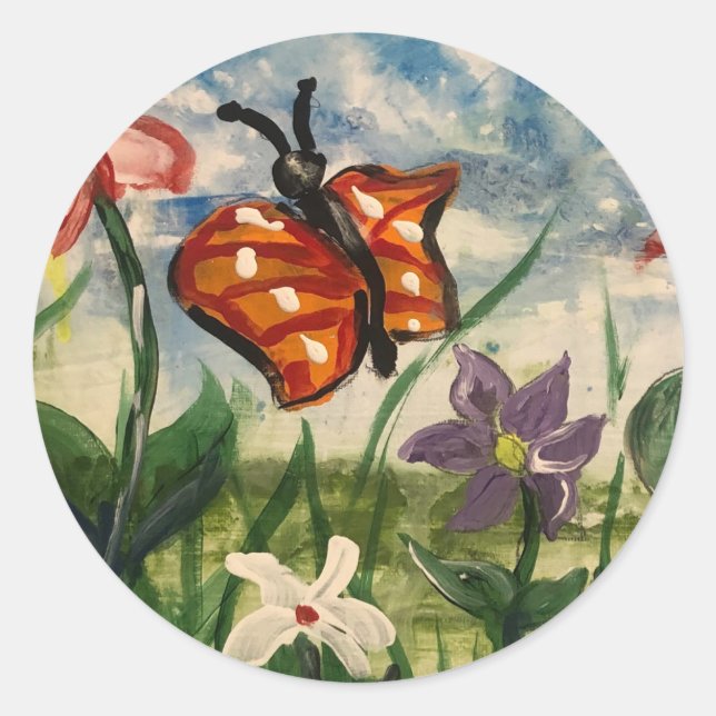 Spring Blues and Yellows Kids Art Classic Round Sticker (Front)