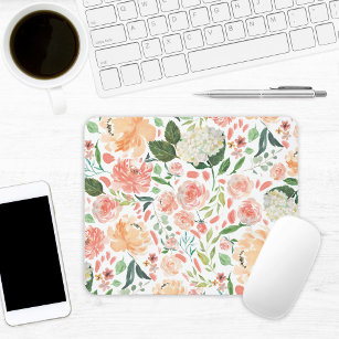 Spring Blush and Peach Watercolor Floral Office Mouse Pad