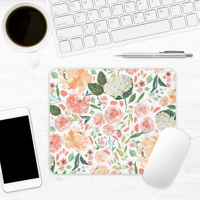 Spring Blush and Peach Watercolor Floral Office Mouse Pad (Creator Uploaded)