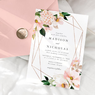 Spring Blush Floral Geometric Frame Wedding Invitation
