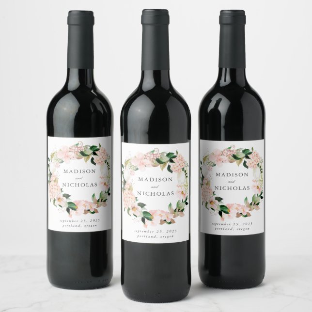 Spring Blush Floral Personalized Wedding Wine Label (Bottles)