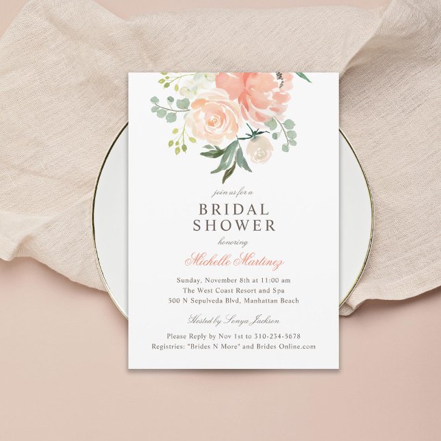 Spring Blush Floral Sophisticated Bridal Shower  Invitation (Creator Uploaded)