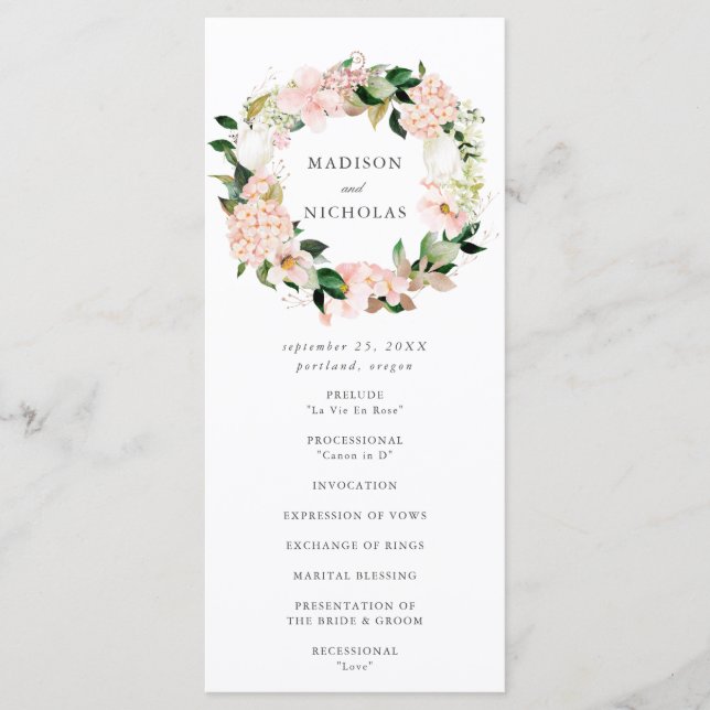 Spring Blush Floral Wedding Ceremony Program (Front)