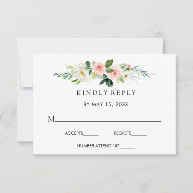 Spring Blush Floral Wedding RSVP Card (Front)