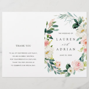 Spring Blush Floral Wreath Folded Wedding Program