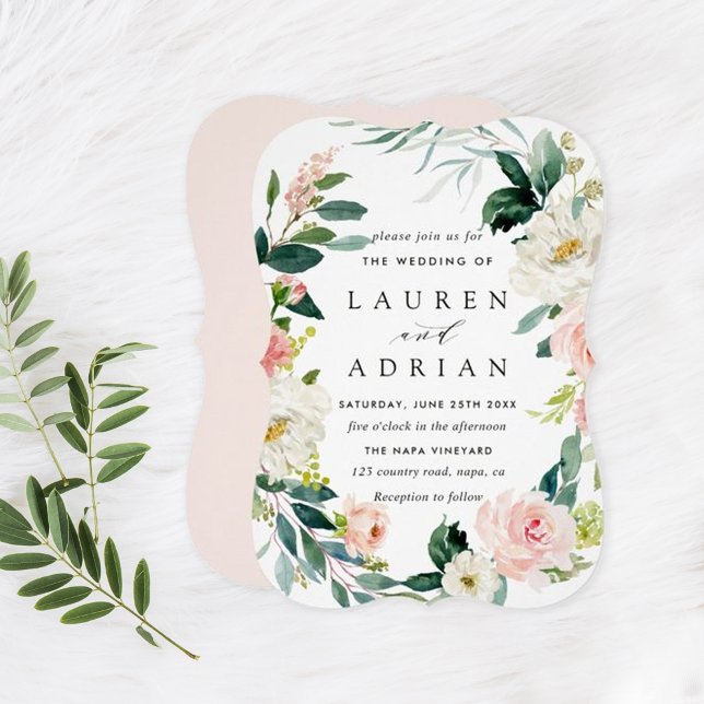 Spring Blush Floral Wreath Wedding Invitation (Creator Uploaded)