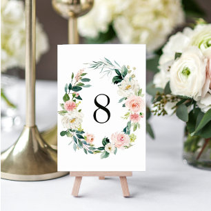 Spring Blush Floral Wreath Wedding Table Number