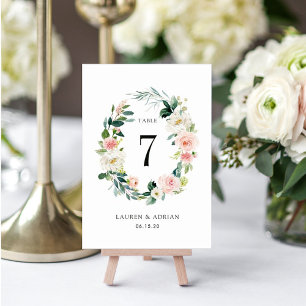 Spring Blush Floral Wreath Wedding Table Number