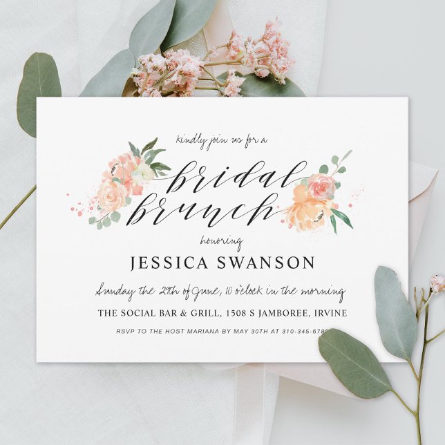Spring Blush Peach Watercolor Floral Bridal Brunch Invitation (Creator Uploaded)