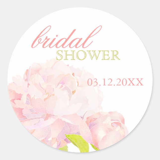 Spring Blush Peony Bridal Shower Invitation Classic Round Sticker (Front)