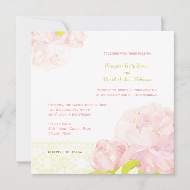 Spring Blush Peony Floral Wedding Invitation (Front)