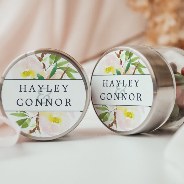 Spring Blush Personalised Wedding Classic Round Sticker (Creator Uploaded)