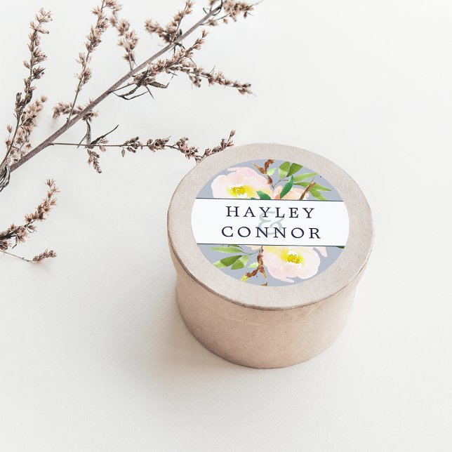 Spring Blush Personalised Wedding Classic Round Sticker (Creator Uploaded)