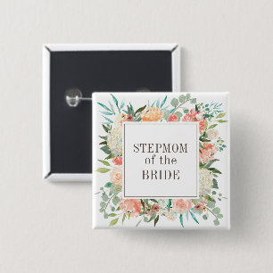 Spring Blush Watercolor Floral Stepmom 15 Cm Square Badge