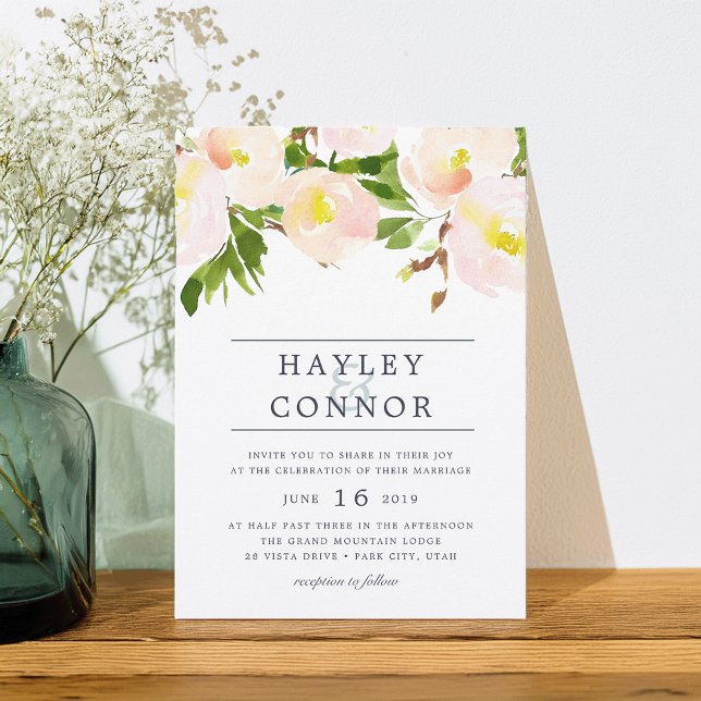 Spring Blush Watercolor Floral Wedding Invitation (Creator Uploaded)