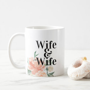Spring Blush Watercolor Floral Wife and Wife Coffee Mug