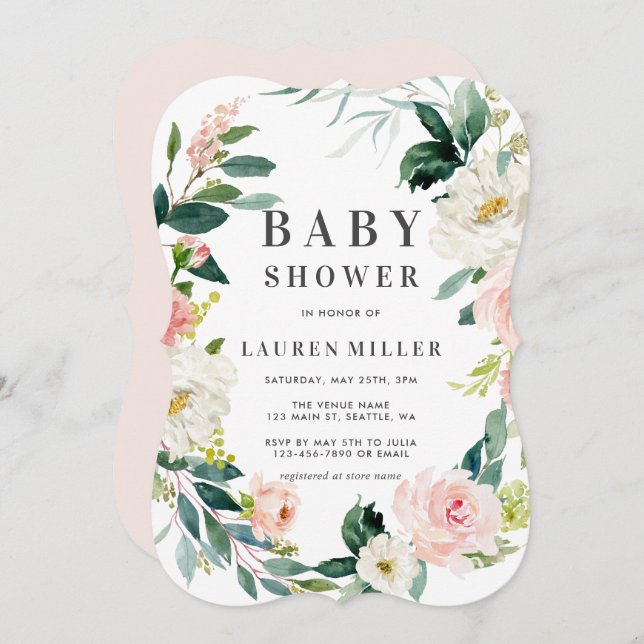 Spring Blush Wreath Baby Shower Invitation (Front/Back)