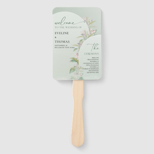 Spring boho arch greenery blush floral hand fan (Front)