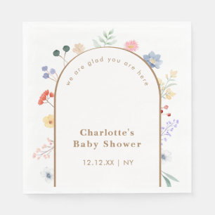 Spring Boho Arch Wildflower Floral Baby Shower Napkin