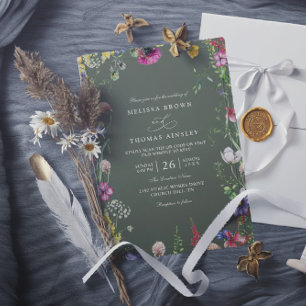 Spring Boho Chic Colorful Wildflower QR Wedding Invitation