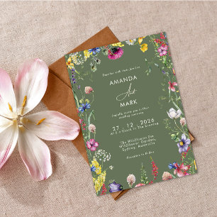 Spring Boho Chic Colorful Wildflower Wedding Invitation